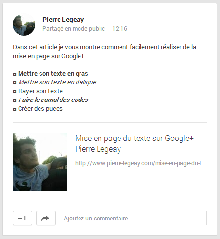 Mise en page du texte sur Google+ - Pierre Legeay