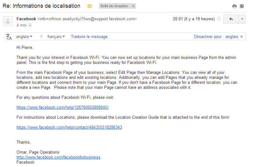 Mail de Confirmation Facebook - Pierre Legeay