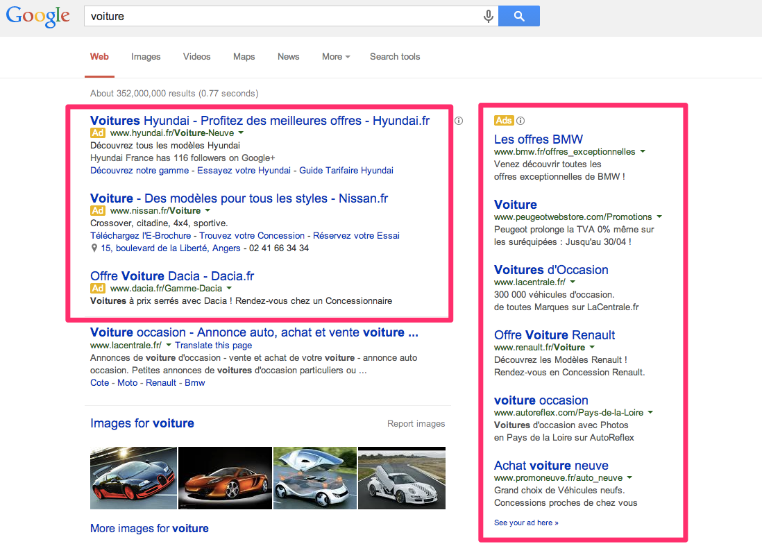 Google Ad Grant Recherche Voiture
